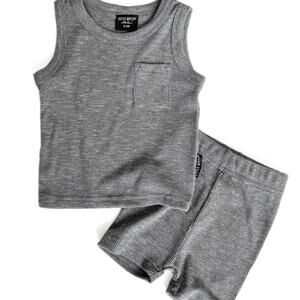 Little Bipsy Charcoal Gray Ribbed Tank & Biker Shorts Outfit Set Size 3-6 Months